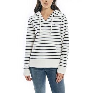 Nautica Women's White & Blue Striped Long Sleeve Fleece Hoodie Sweatshirt XL #P2